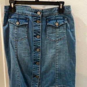 All Saints button front jean skirt